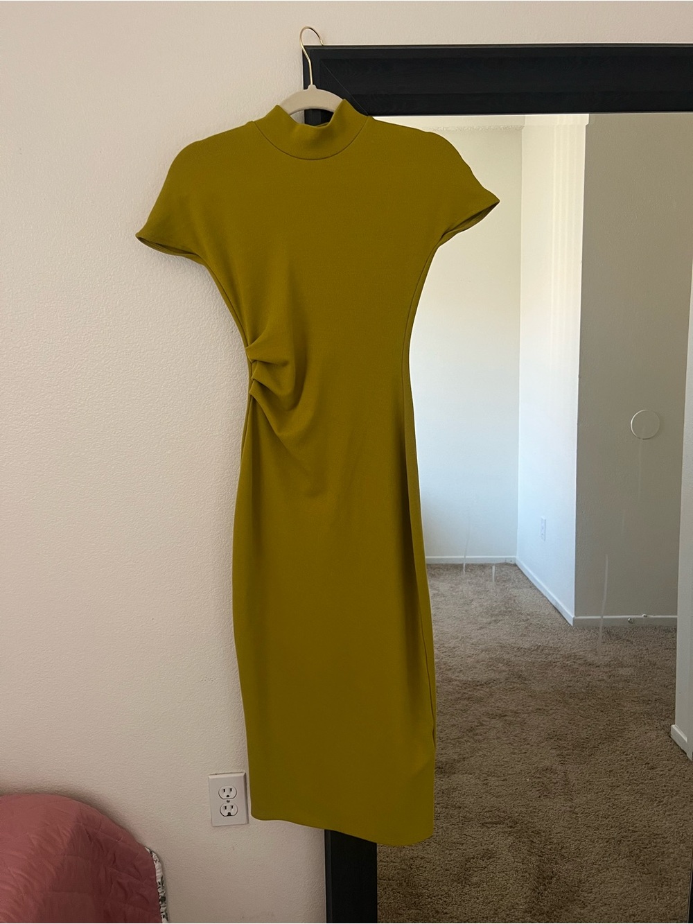 Zara Olive Midi Dress with Mock Neck